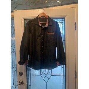 Coofandy Men’s Charcoal Long Sleeve Button Contrast Collar & Flip Cuff XL